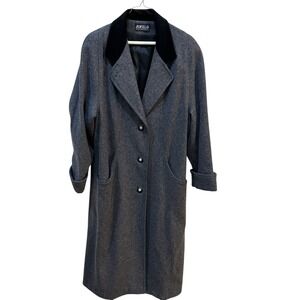 Jofeld‎ Vintage Women's 60s Grey Wool Over Coat Velvet Trim